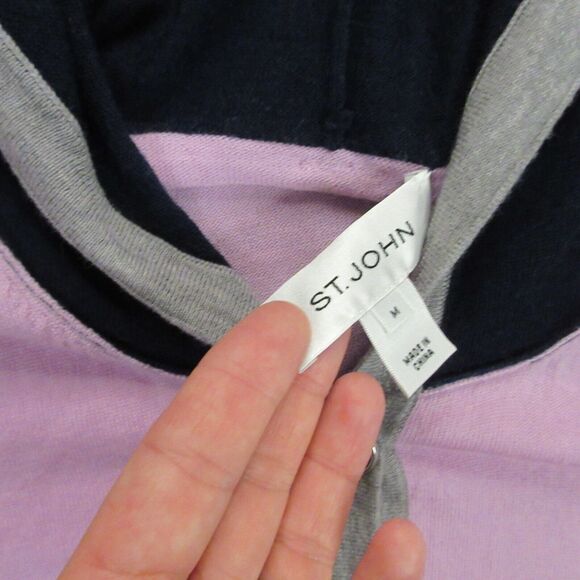 ST. JOHN Hoodie Cardigan Sweater Womens size Medium Wool Color Block Pink - Picture 4 of 13